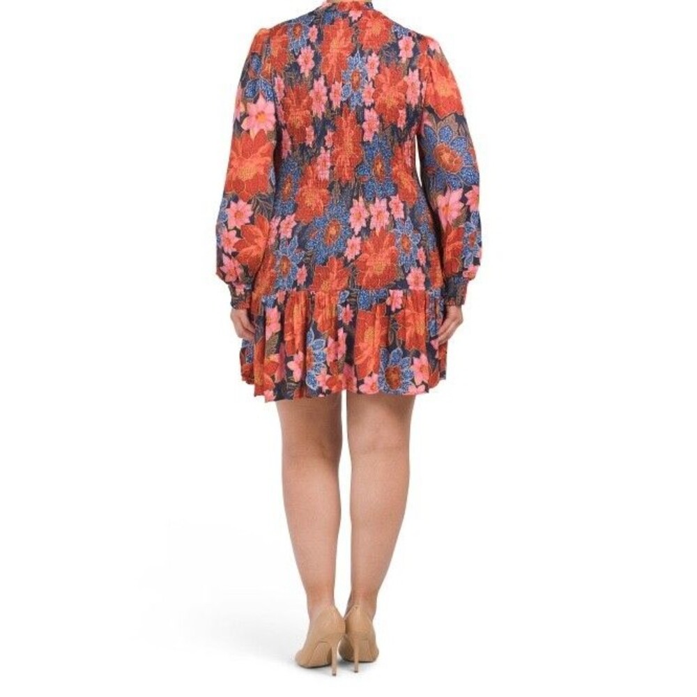 Farm Rio Mini Dress, Smocked, Long sleeve, Garden Navy, Size XL, New Retail $245 - Picture 6 of 8